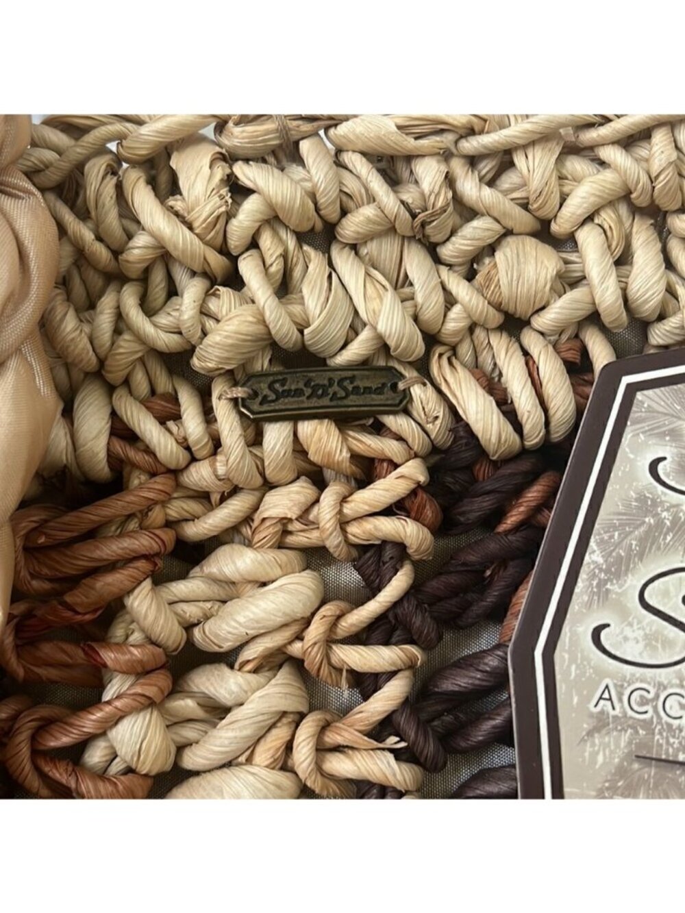 Sun ‘N’ Sand Brown and Tan Straw Shoulder Bag Tote Purse NWT - Picture 13 of 14